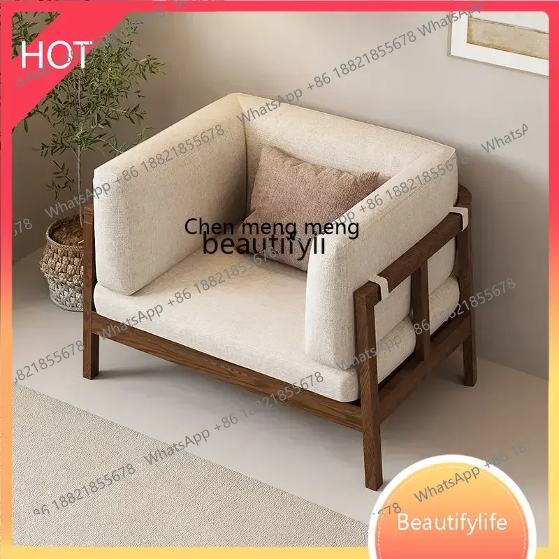 

new Nordic Solid Wood Sofa Living Room Small Apartment Fabric Sofa Removable and Washable Winter and Summer Dual-Use Single Sofa
