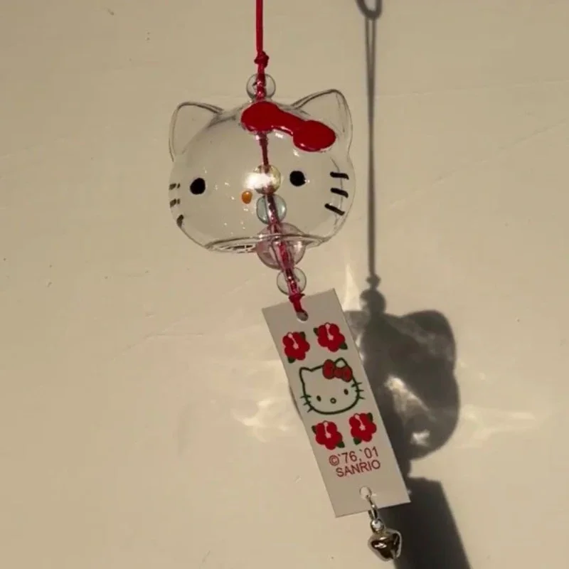 Sanrio Cartoon Characters Hello Kitty Cat Wind Chime Figures Japanese Cute Toy Mini Car Pendant Aeolian Bells Model Decoration