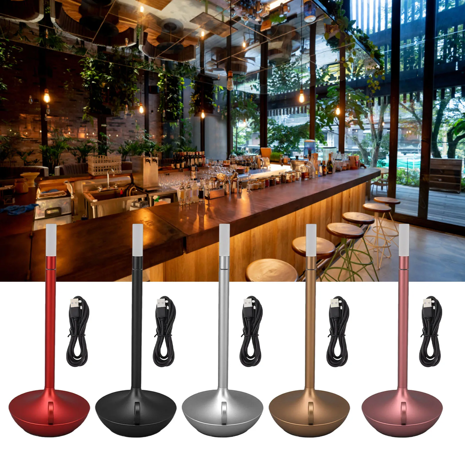 โคมไฟตั้งโต๊ะไร้สาย รูปทรงเทียนที่เป็นนวัตกรรมใหม่ ความสว่าง 3 ระดับ หรี่แสงได้ โคมไฟตั้งโต๊ะ LED แบบชาร์จไฟได้ โคมไฟตั้งโต๊ะ LED แบบพกพา