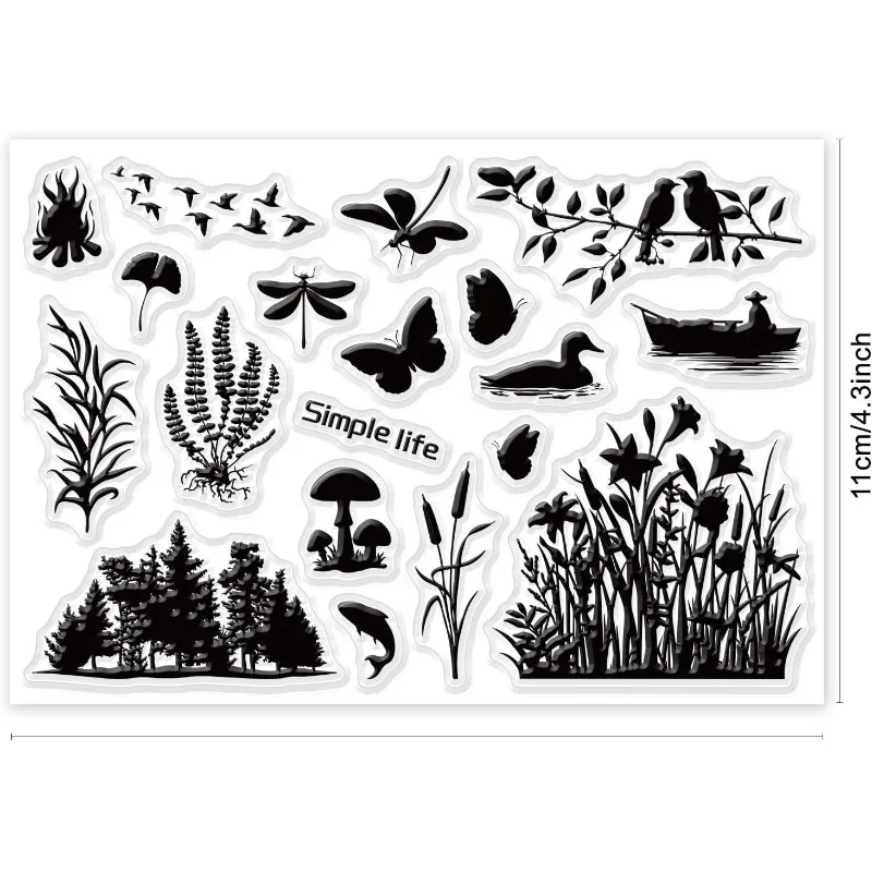 1szt Lakeside Scenery Clear Stamps for DIY Scrapbooking Wetland Silhouette Silicone Clear Stamp Seals Transparent Stamps