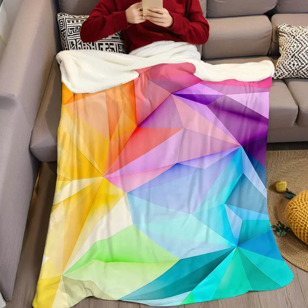 rainbow low poly Flannel Blanket Warm Soft Halloween Christmas Decorative Couch Warm Cozy All-Season Gift