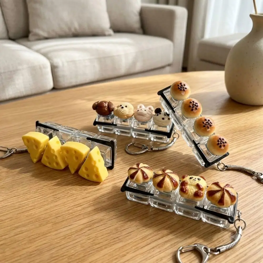 Pressable 4 Key Mechanical Keychain Finger Button Simulation Food Food Miniature Fidget Keycap Finger Interactive with Hook