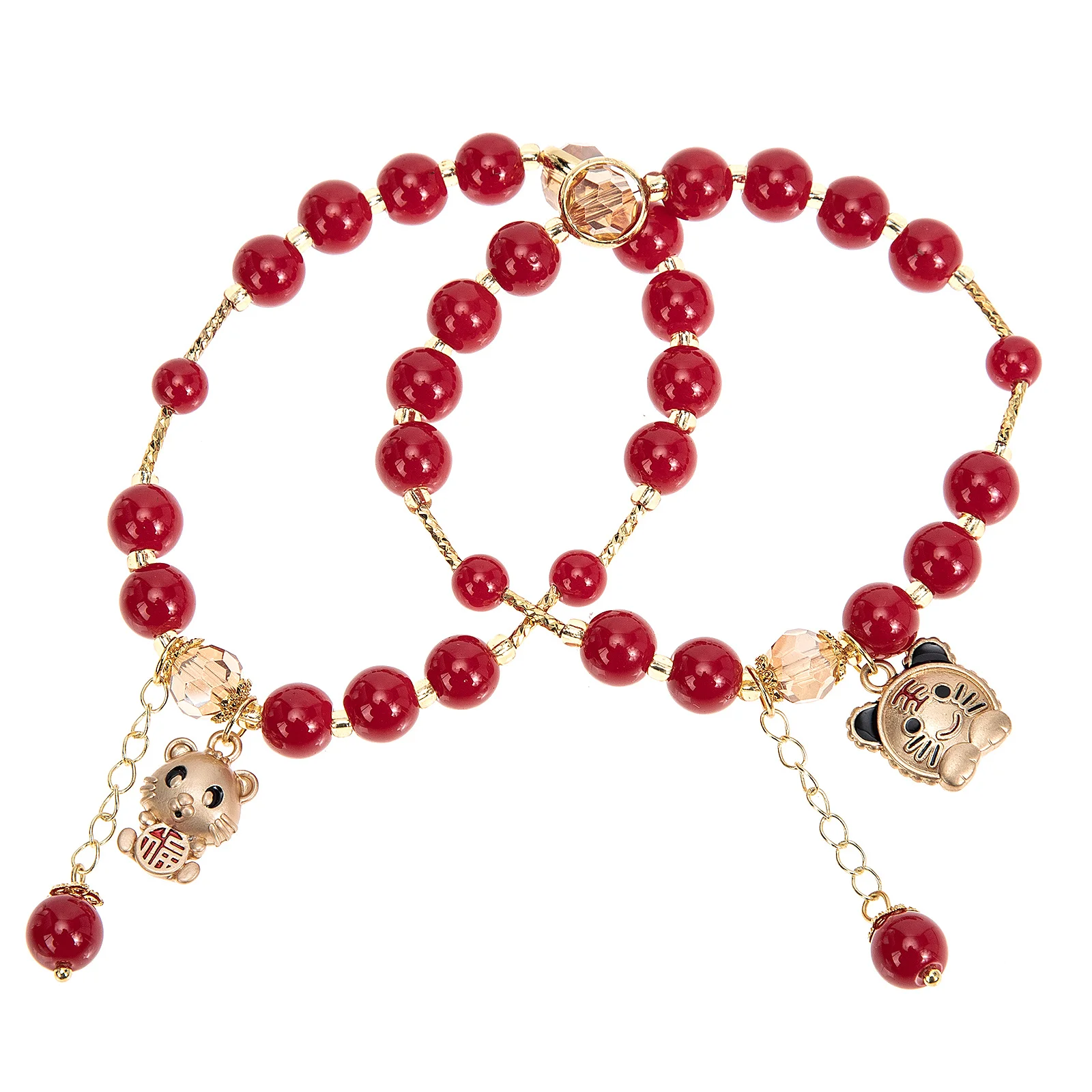 

2Pcs Red Crystal Bracelet Woven Wrist Jewelry for Fortune Protection Chinese Gifts Couple Bracelet Women Daily Wear Present