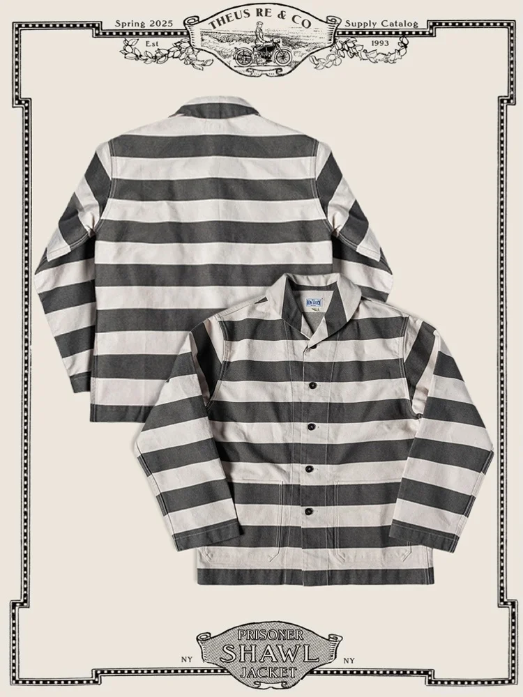 

Waed Bla And White Striped Американский Ретро Мотоцикл Jaet Prisoner orm Воротник Молодежное модное весенне-осеннее мужское пальто