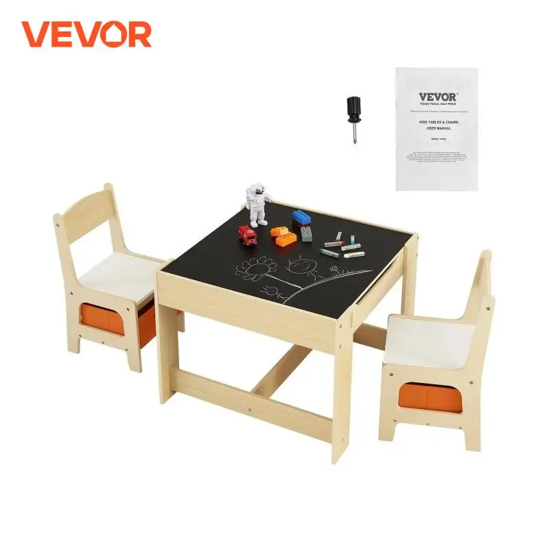 

VEVOR Kids Table and Chair Set Wooden Activity Table with Storage Space and Boxes Kids Play Table for Art Craft Reading Learning