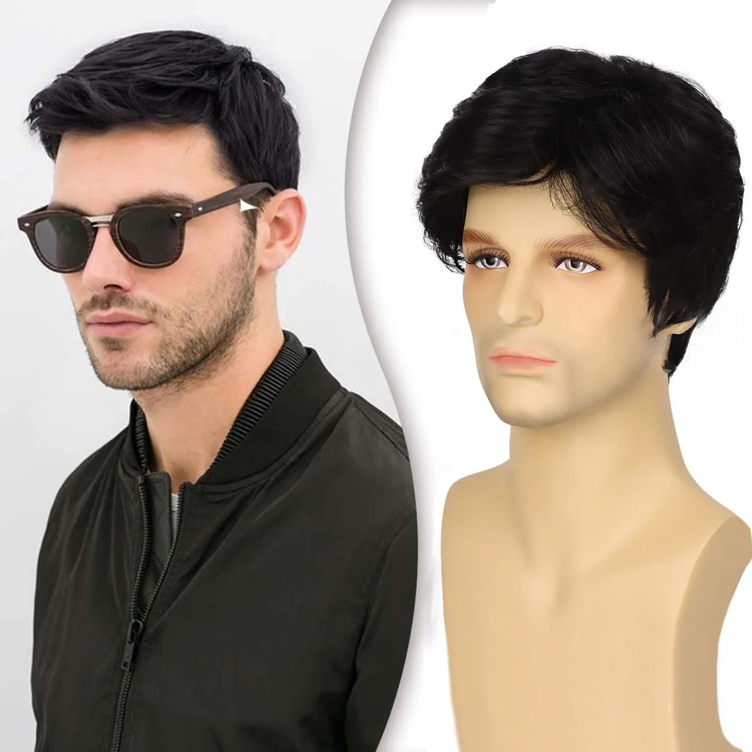 Synthetic Mens Wig Short Hair Mens Hair Replacement Wigs Mens's Black Wig for Men Hair Full Wig for Male Guy Christmas