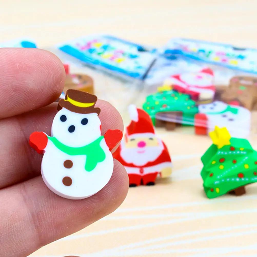 

60 Pcs Cute Christmas Eraser Presents Erasers Novelty Pencil Toy Santa Bulk Gifts