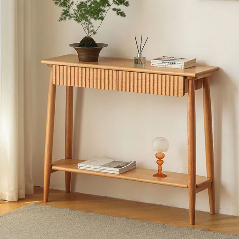 Nordic all-solid wood cherry wood porch cabinet, light luxury bar table in the corridor, log minimalist tables and chairs