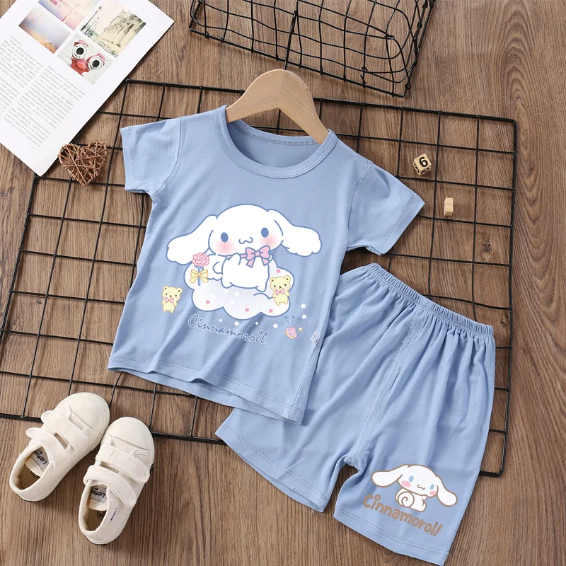 

Cinnamoroll 2Pcs Baby Short-sleeved Pajamas Suit Thin Shirts Pants Girls T-Shirt Child Conditioning HomeBaby Comfortable Clothes