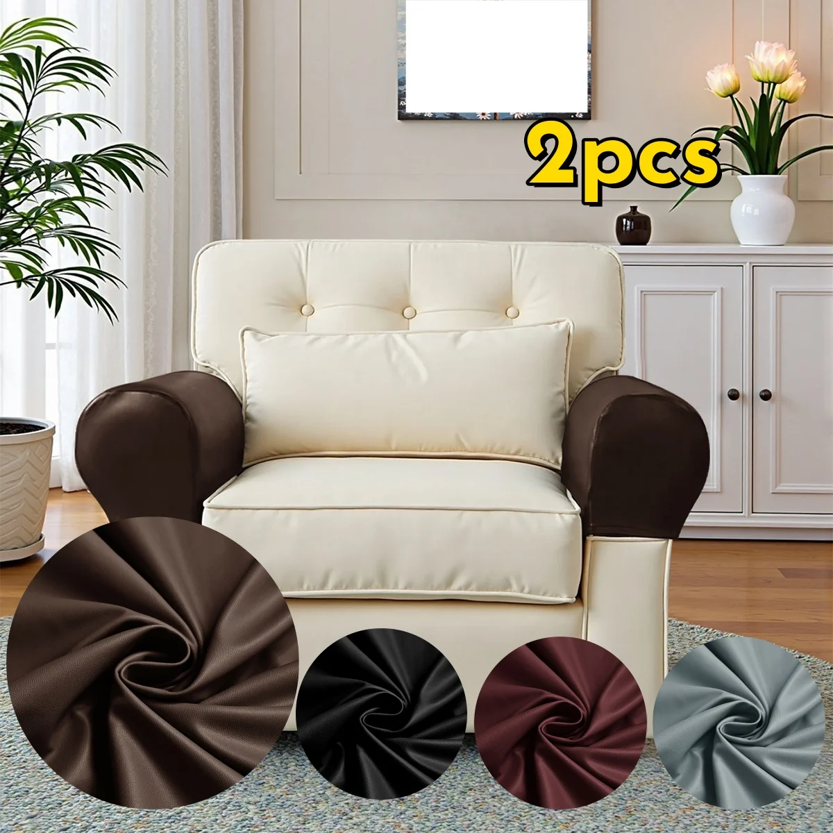 2 Stück Sessel-Armbezüge, Armlehnenbezug, ultradick und weich, PU-Leder, Stretch-Armbezug für Liegestühle, Sofas, Stühle ﻿