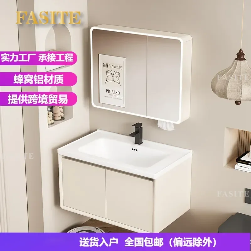 For Small Apartment Bathroom Thickened Honeycomb Aluminum Cabinet with Ceramic Integrated Basin Wash Basin and Toilet Storage