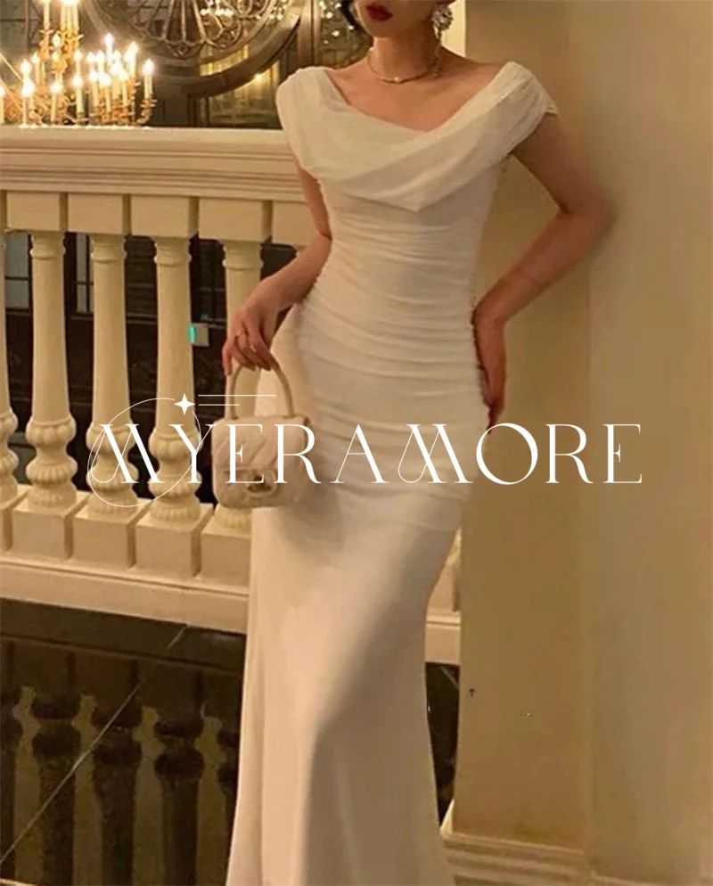 فساتين زفاف أنيقة حورية البحر تول قبالة الكتف فستان عروس من الساتان طول الكاحل رداء حفلات مخصص فيستدوس دي نوفيا #2