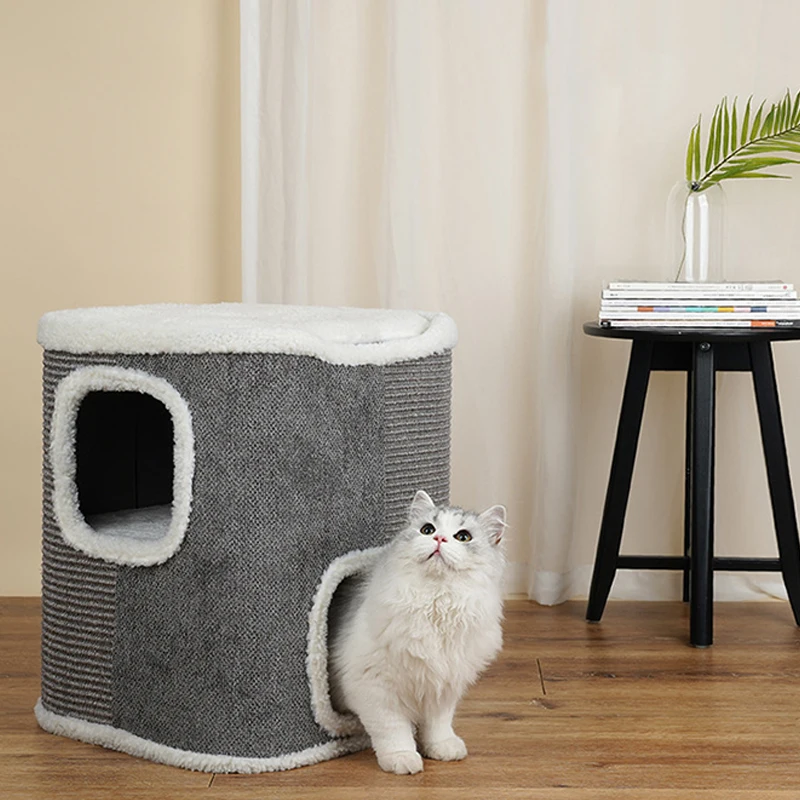 

New Design Sisal Cat Tree Play House Climbing Frame Tower Cave Scratcher Platform With Ball Toy Kittern Playground Cat Furniture