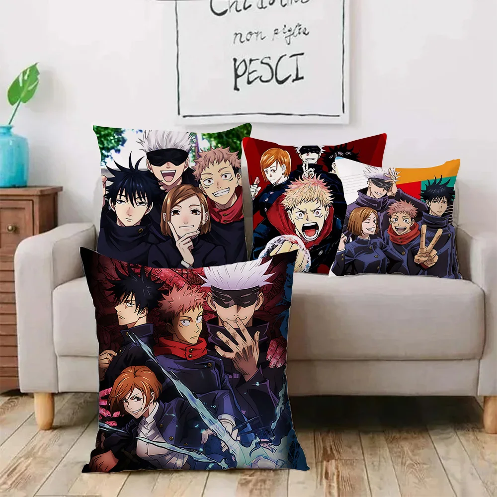 Jujutsu Kaisen Anime poszewki na poduszki Sofa z kreskówek dekoracyjny dom dwustronny nadruk krótki pluszowy śliczny poszewka na poduszkę