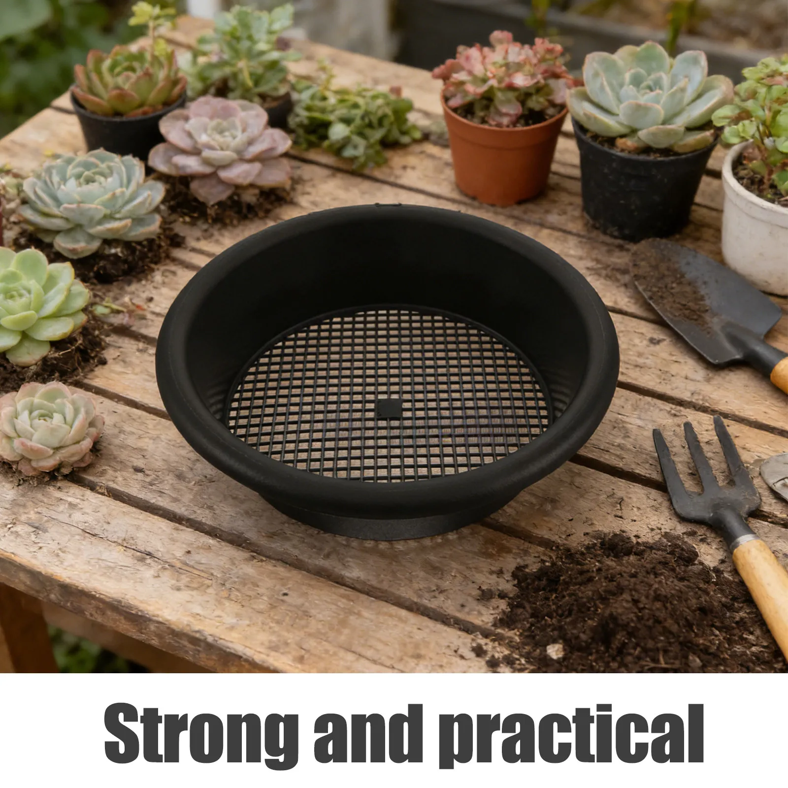 Garden Sieve Soil Sifter Black Plastic Mesh for Sifting Dirt Sand Gravel Compost Efficient Filtration Portable Lightweight Root