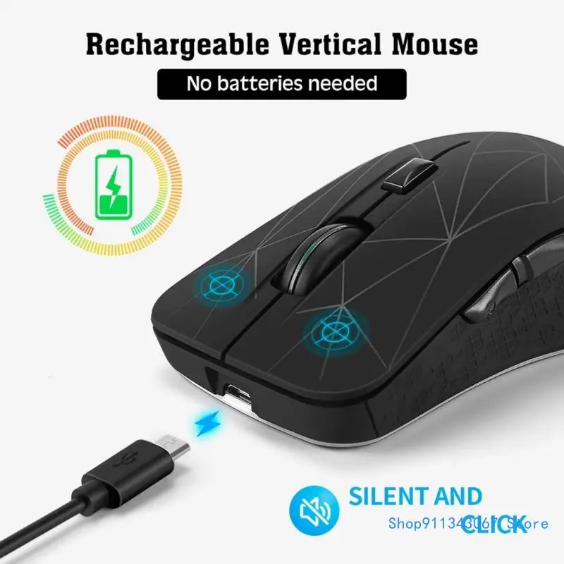 Wireless Mouse 2.4GHz and Bluetooth-compatible 5.2, 1600DPI, USB Rechargeable, LED Lights Drop shipping