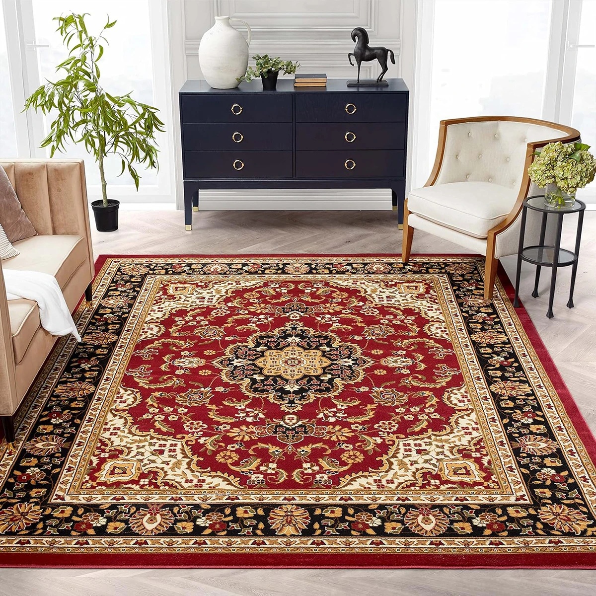 Noble Medallion  Persian Floral Oriental  Area Rug Easy to Clean Stain Fade Shed Free Modern Contemporary Soft Dining carpet mat