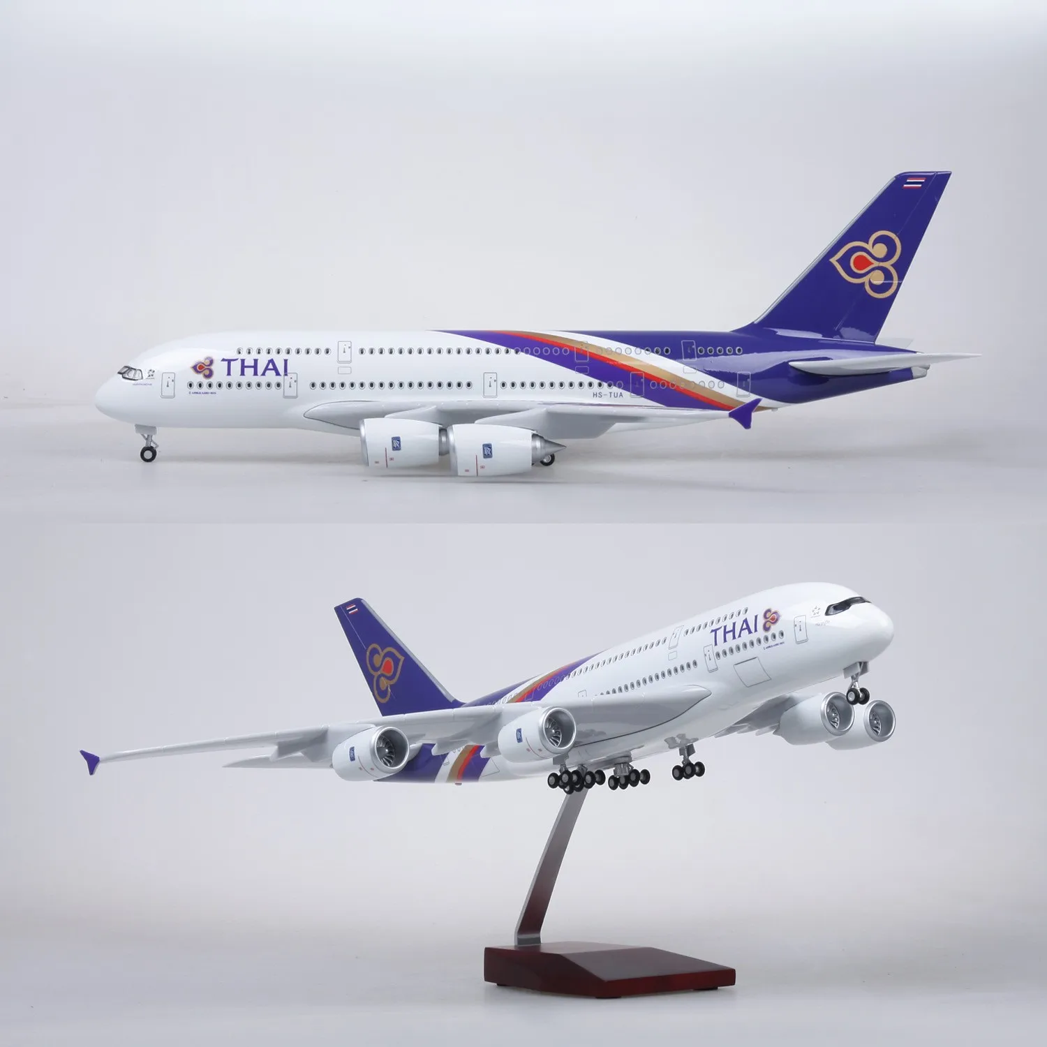 1/160 Thai A380 Model Plane Diecast Resin Airplane Model Kit with Stand for Adults Airplane Toy Aviation Gift or Collection