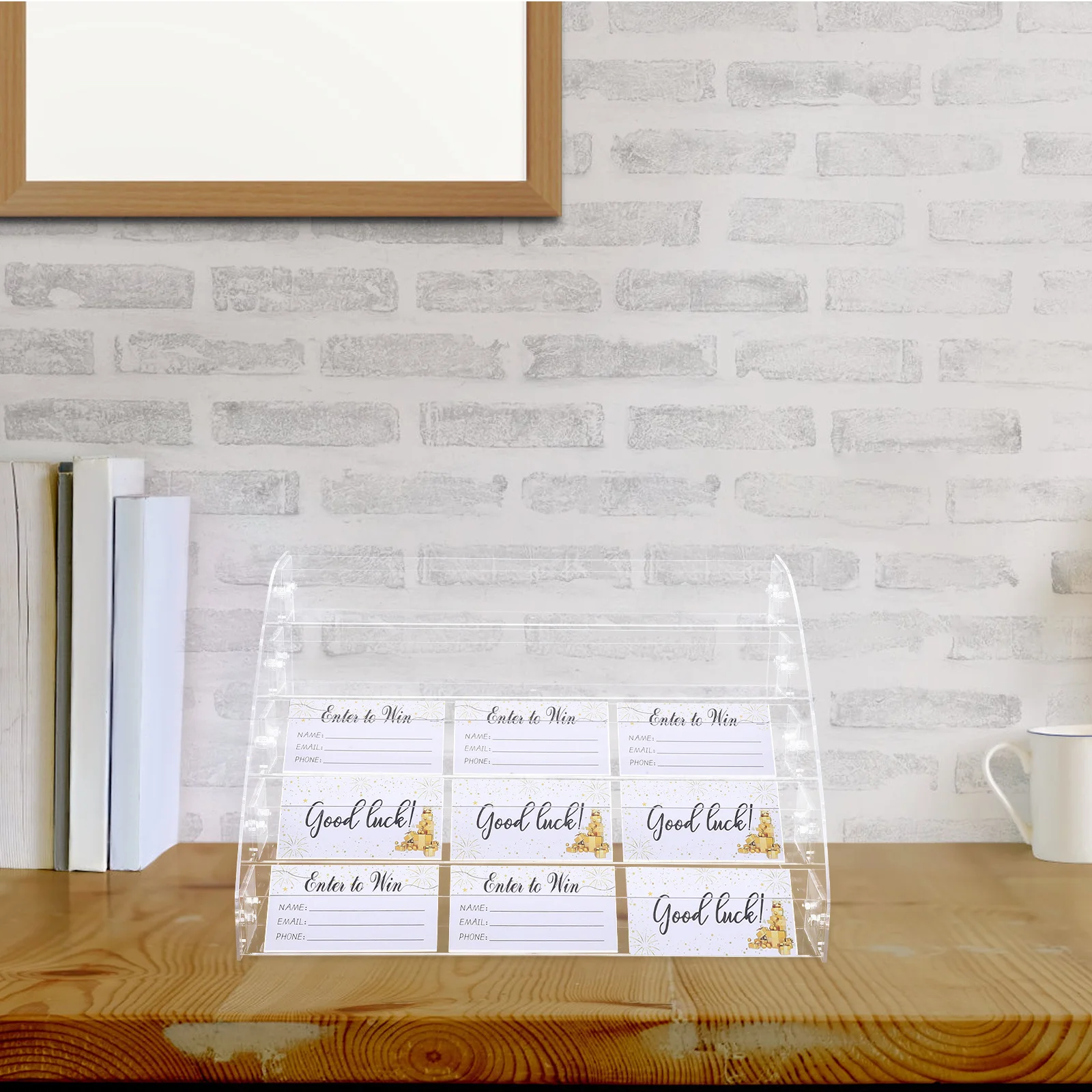 حامل عرض مكتبي مكون من 5 طبقات من الأكريليك الشفاف لتذاكر السحب وكتيبات بطاقات المعايدة وحامل منظم قابل للتركيب على الحائط #6