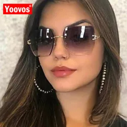 Yoovos 2023 kobiet okulary okulary przeciwsłoneczne bez oprawek dla damskie okulary luksusowej marki designerskie okulary przeciwsłoneczne kobiety Metal Gafas De Mujer