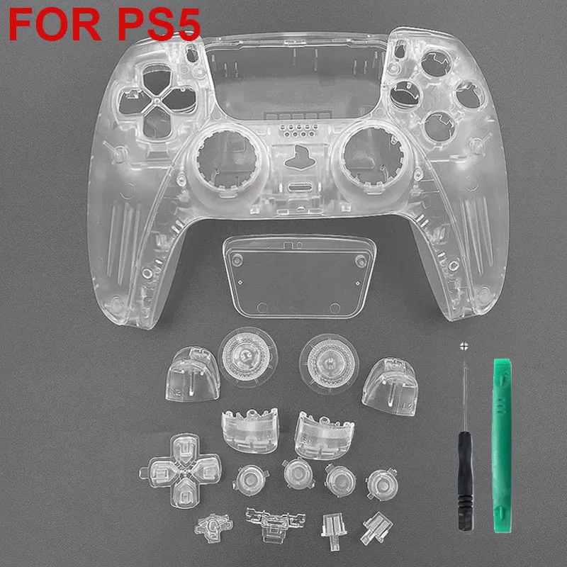 

Прозрачный сменный чехол для PS5, полный комплект корпуса с кнопками, крышка сенсорной панели, сменные пластины для контроллера PS5