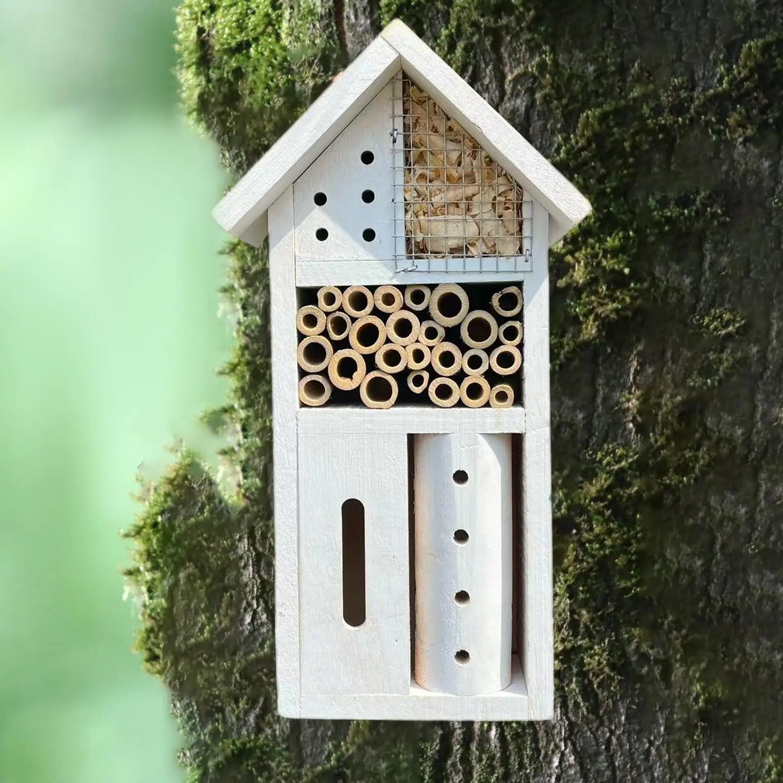 Bee Shelter Wooden Bug Hotel Decorative House Nest for Garden Pollinator Beekeeping Accessories