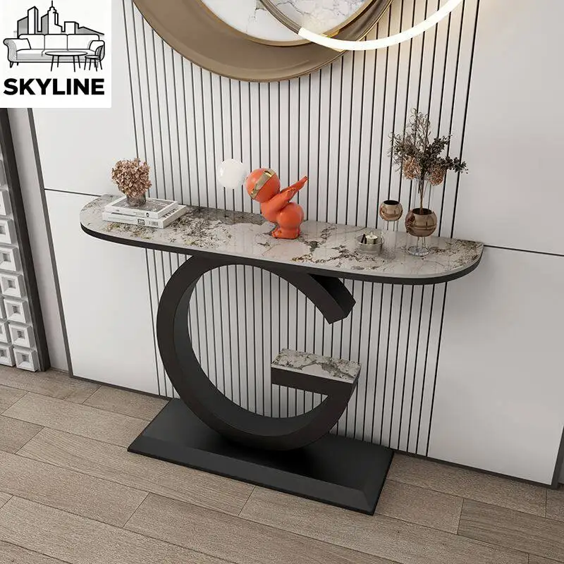 Light luxury entrance cabinet, simple and modern semi-circular rock slab entrance table, entrance platform