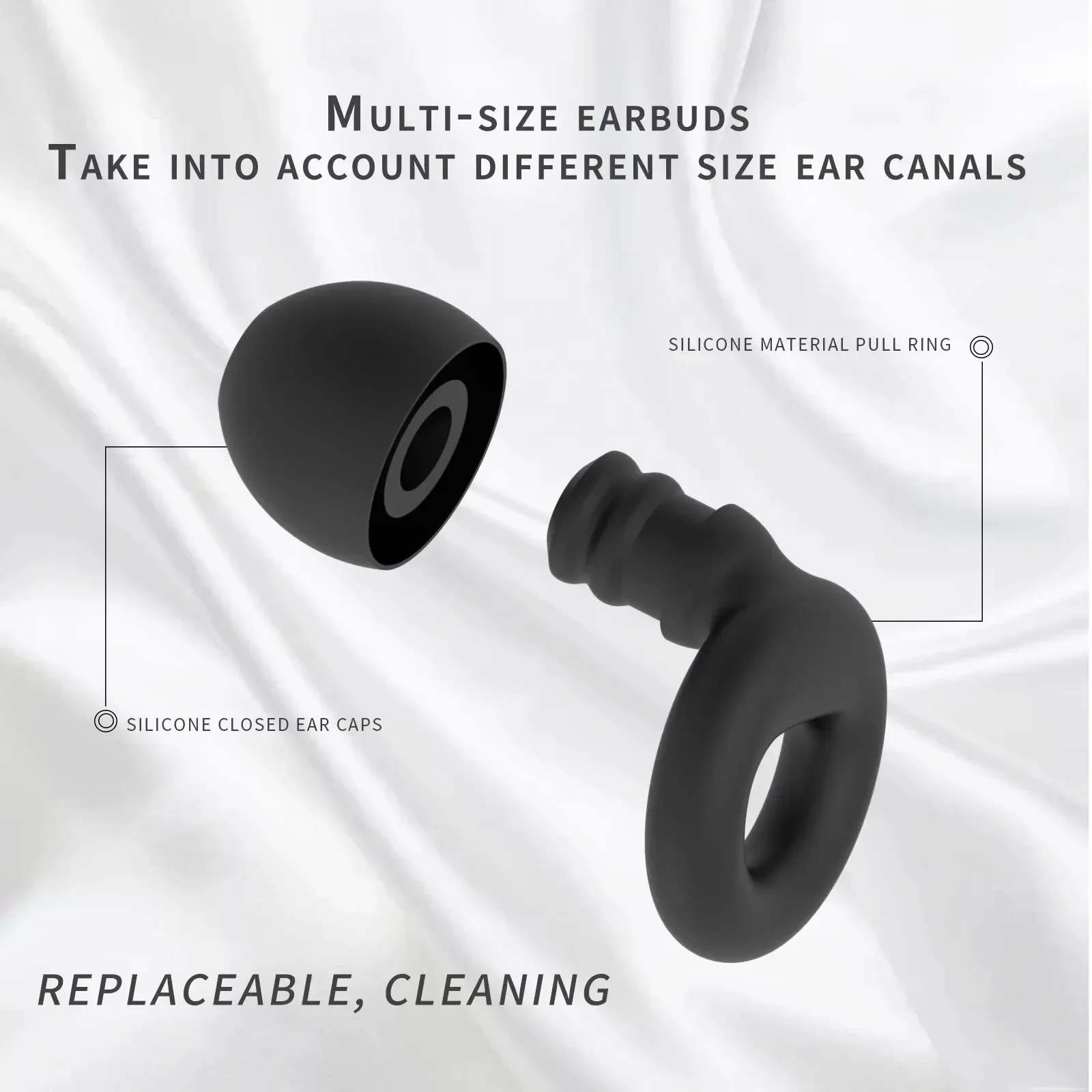 1set Quiet Silicone EarPlugs - Super Soft, Reusable Flexible Silicone for Sleep,Swim,Noise Sensitivity - 8 Ear Tips in XS/S/M/L