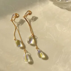 Classical Temperament Dazzling Water Drop Ear Clips Earrings Simple Long Line Tassels for Wedding No Ear Holes Clip on Earrings