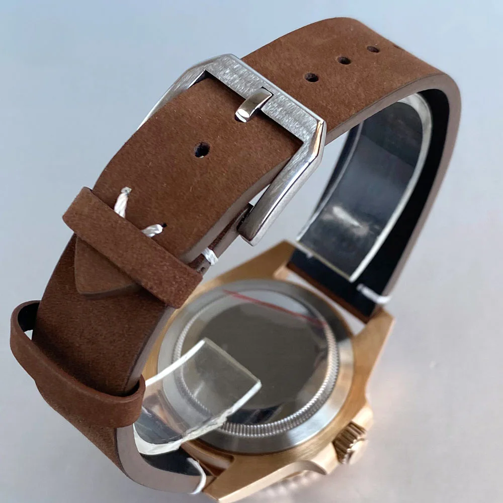 Reloj Mecánico de buceo de bronce Real CUSN8 de 40mm, reloj de pulsera Sunburst para hombre NH35AA PT5000, correa de cuero Vintage, reloj resistente al agua de 20mm