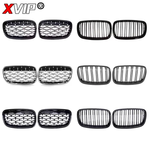 Imagen 2 del producto Rejillas superiores delanteras estilo diamantes cromados XVIP para BMW X5 E70 X6 E71 2007-2014 accesorios de parrilla de carreras estilo doble línea negra