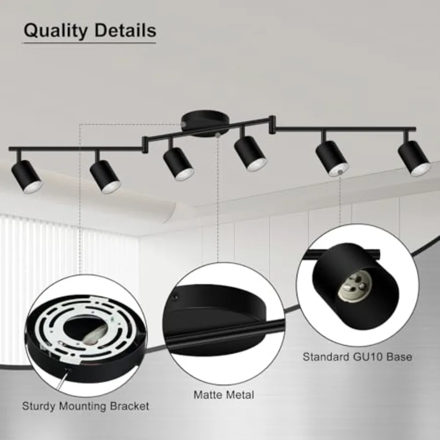 Track ing Fixtures Ceiling, Matte Black Kichen Track Lighting Fixtures with Rotatable Light Heads, Foldable Lamp Arms, Modern L - view 6