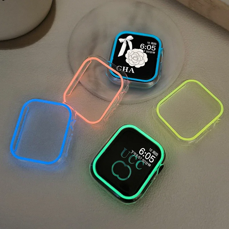 Luminous Cover for Apple Watch band 49mm 45mm 41mm 44mm 40mm Transparent Hard PC Bumper For iwatch series ultra 9 8 7 6 SE 5 4