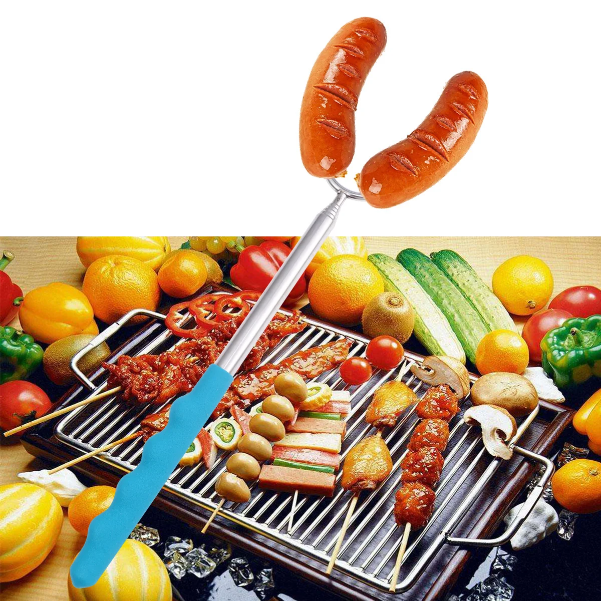 

6pcs Telescoping Roasting Sticks Stainless Steel Skewers Bbq Smore Forks Silicon Heat Resistant Handle Campfire Cooking Utensils