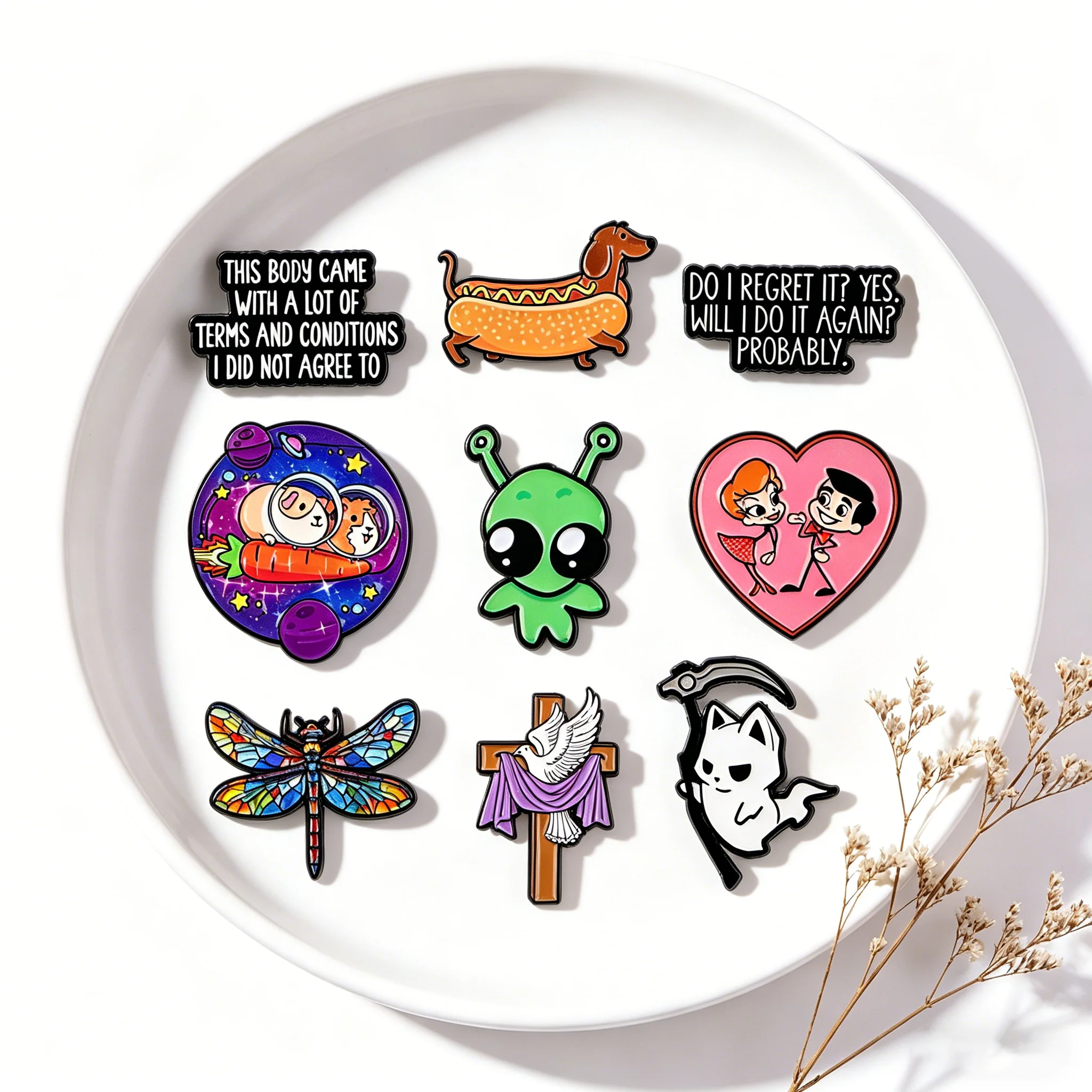 Cute Alien Enamel Pin Cartoon Animals Badges on Backpack Dachshund Brooches Hat Lapel Pins Cosplay Accessories Holiday Gifts