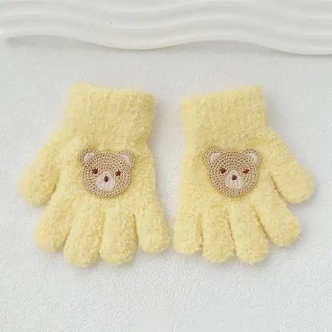 가을 곰 아기 플러피 장갑 꽃 한국 스타일 만화 패턴 장갑 토끼 풀 핑거 니트 장갑 어린이용