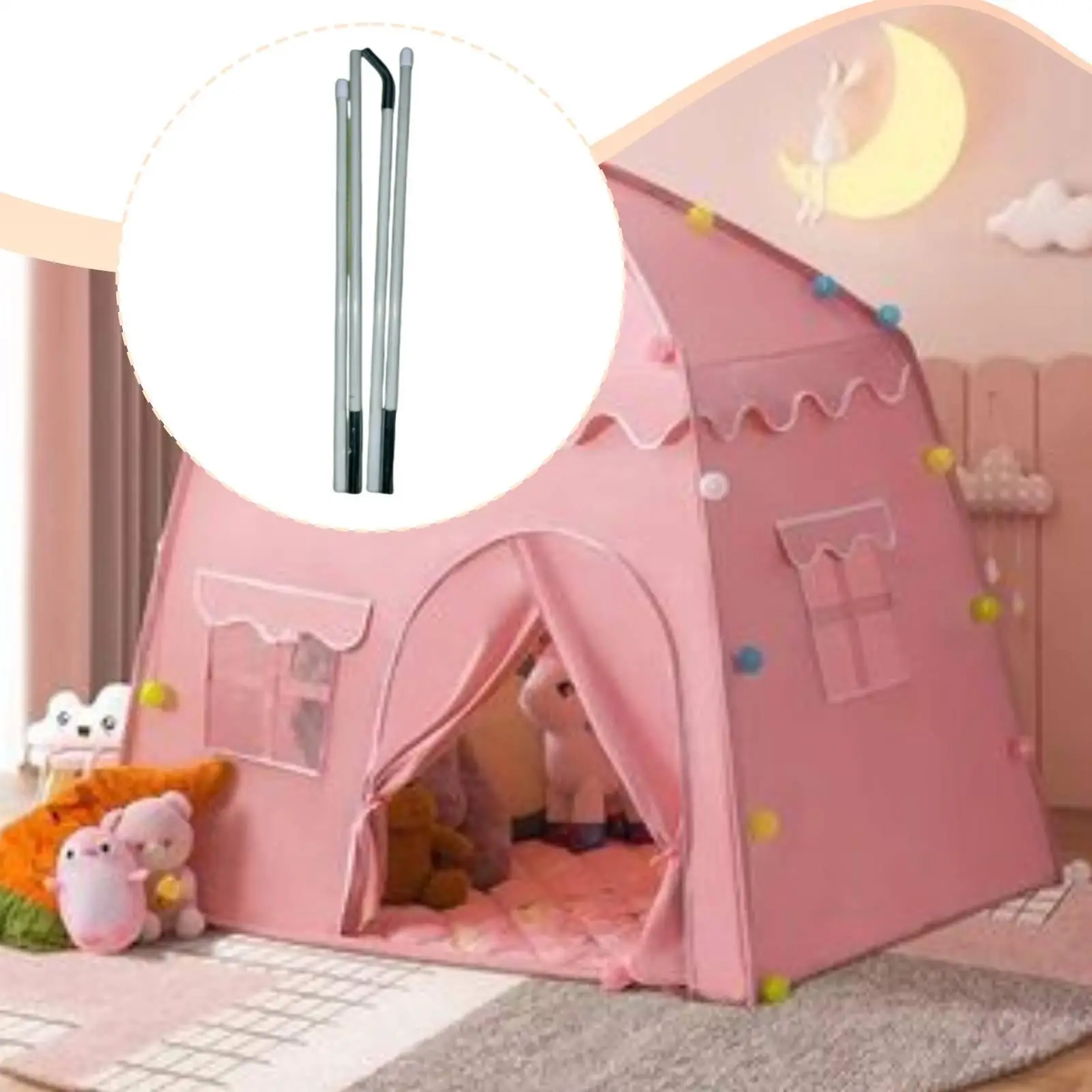 Kids Tent Support Poles 7.9mm Fiberglass Replacement Struts Dome Frame Set for Princess Playhouse Tent Cube Shelter