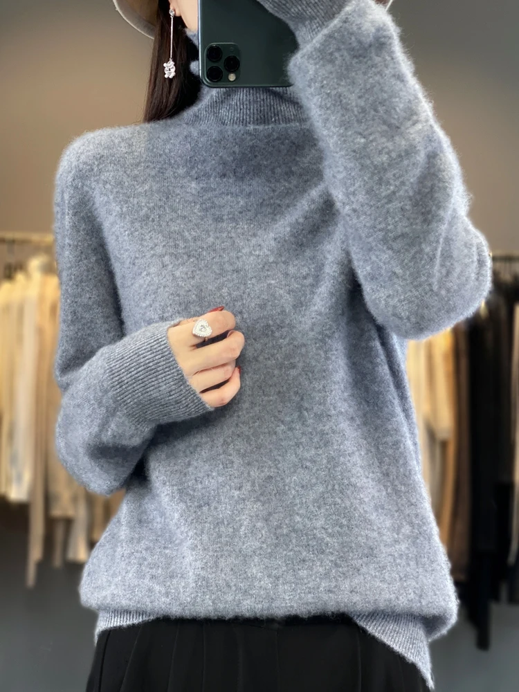 

Women's Turtleneck Long Sleeve Cashmere Pullover 100% Merino Wool Sweater Basic Clothing Autumn Winter Knitwear Comfort Tops