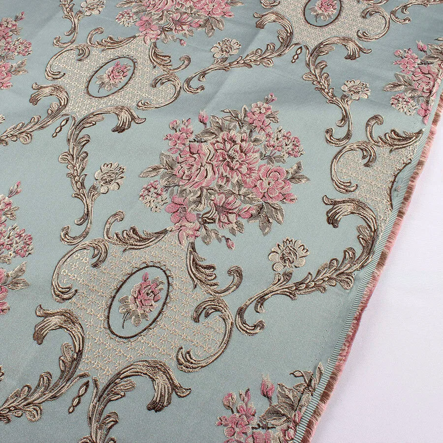 Green Pink Flower Jacquard Fabric for Dress, Women Clothing, 145cm Wide, Sold by Meter, High Quality