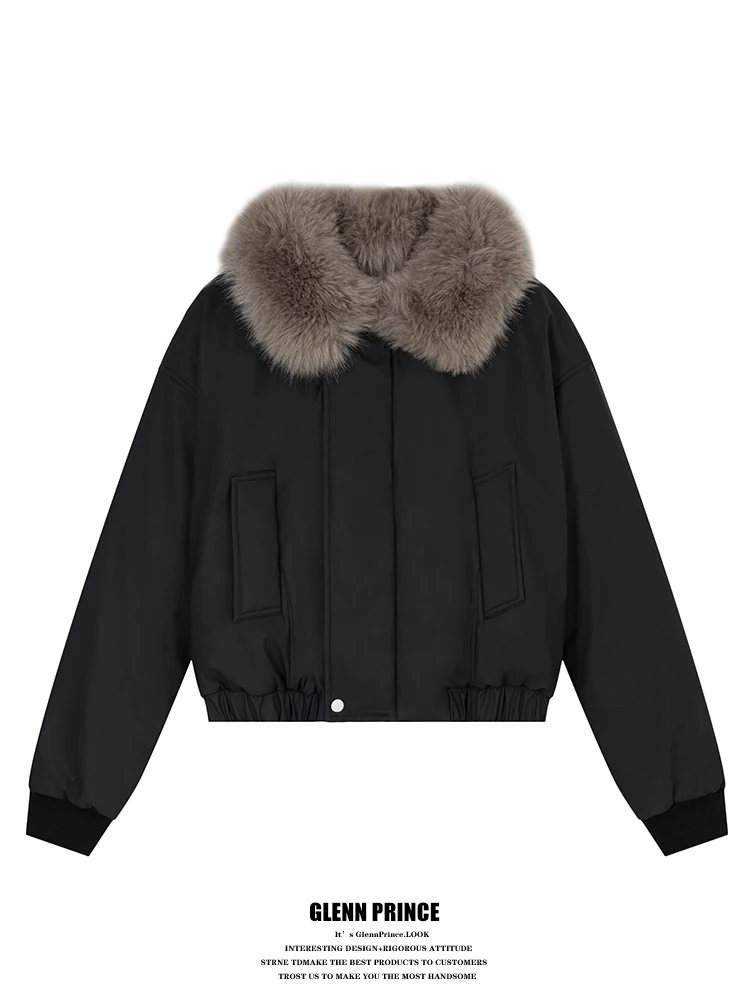 

GPstudio Winter Thiened ort Cotton Jaet Women's Loose Fit Warm Small Size Coat with Large Fur Collar Street Sle Zipper