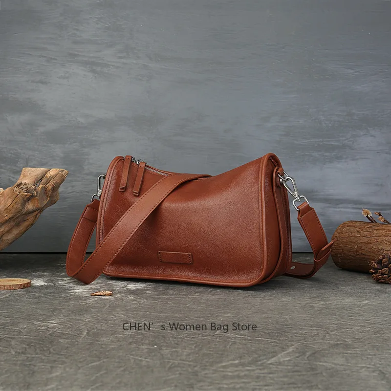 

Retro Vegetable Tanned First-layer Cowhide Oblique Span Bag 2025 New Unisex Casual Leather Single Shoulder Oblique Span Handbag