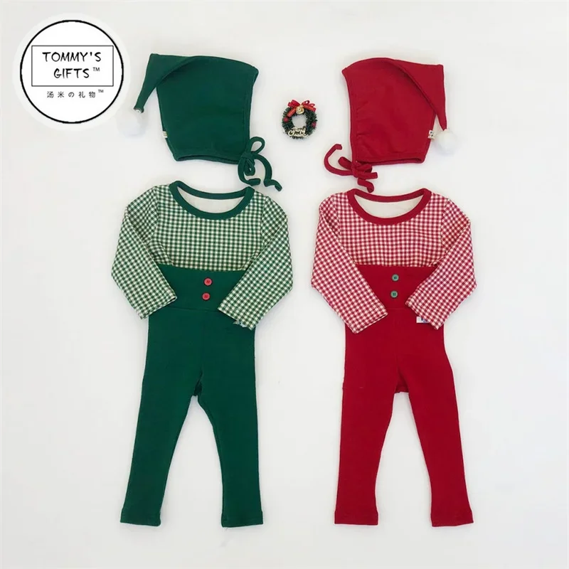 Christmas Autumn Baby Boys Girls Clothes Onesie  Newborn Baby Twins Romper Bodysuits Red/Green Grid Infant Baby Long Sleeve suit