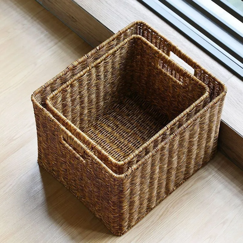 Aoliviya Drawer Type Grid Cabinet Storage Basket Household Books and Newspapers Toy Storage Box Snack Imitation Rattan Wo