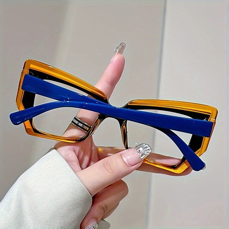 نظارات قراءة كلاسيكية كبيرة الحجم على شكل عين القطة مع إطار هندسي، تكبير 1.0 ~ 4.0، عدسة شفافة للكمبيوتر الشخصي #5