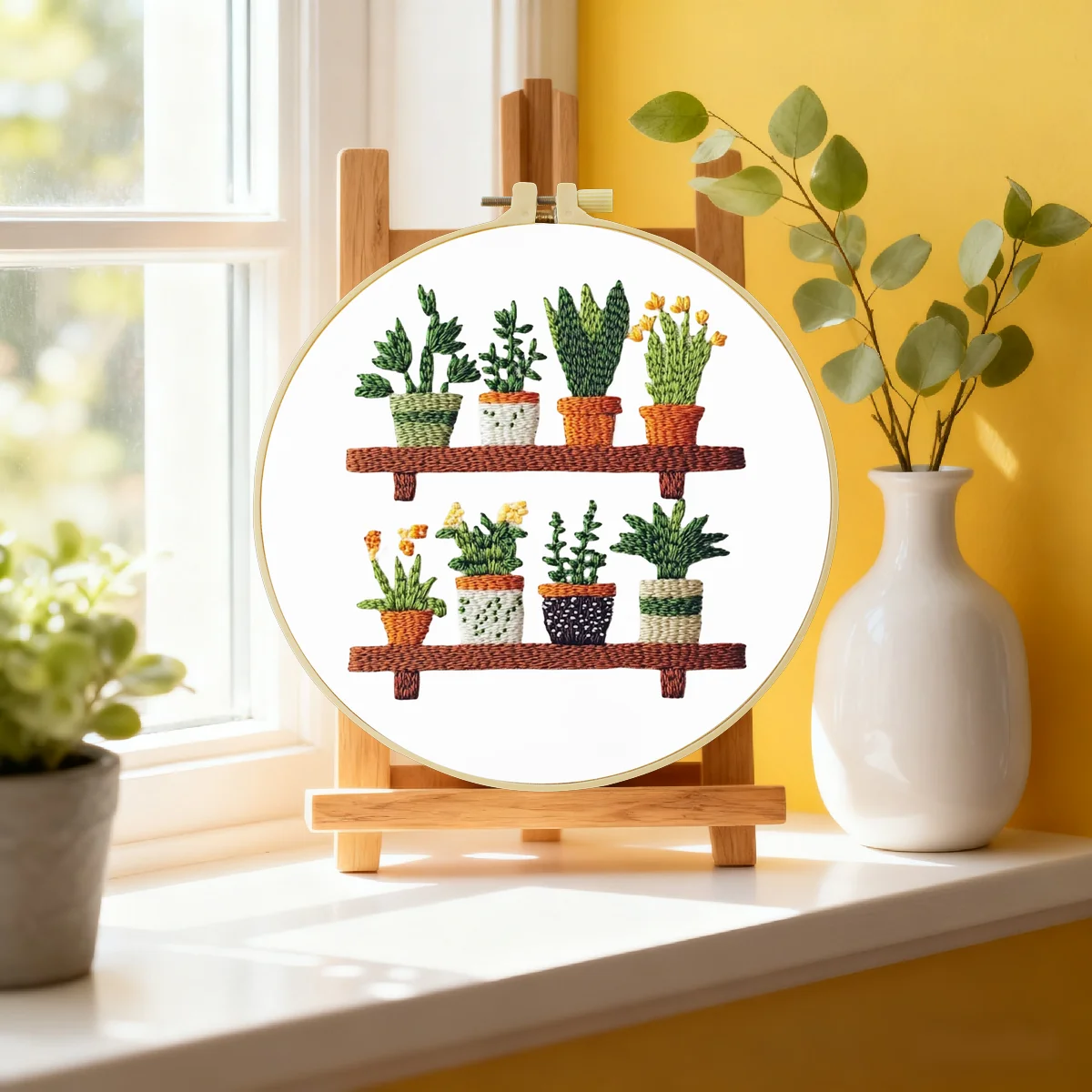 1 Stück 20X20CM/15X15CM 7,87/6,3 Zoll Topfpflanzen-Stickerei-Starter-Kit DIY-Kit DIY-Stickerei-Set Handarbeiten Nadelkunst – Detail 5