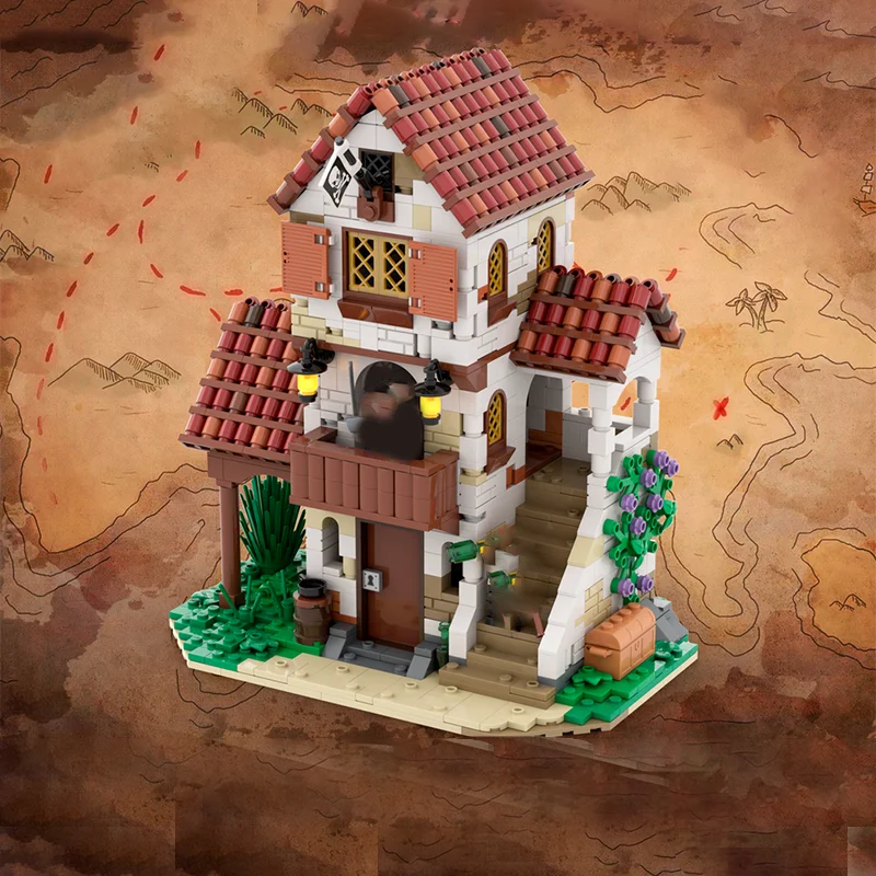 1404 шт. модель пиратской таверны в масштабе миди с дизайном нескольких комнат и террасы, идеальные строительные блоки для любителей пиратской тематики