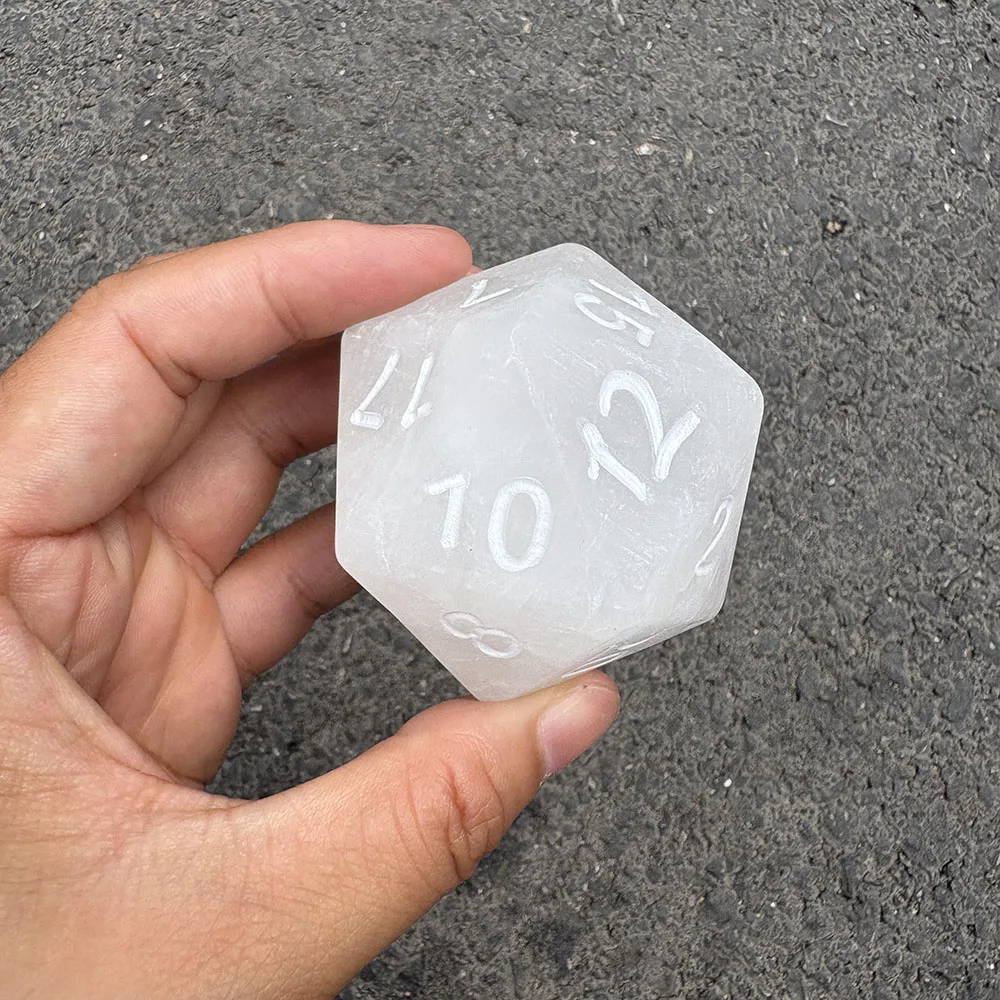 Custom Natural White Crystal 20-Sided Die - 6cm Handcrafted Gemstone Polyhedral Tabletop Game Piece