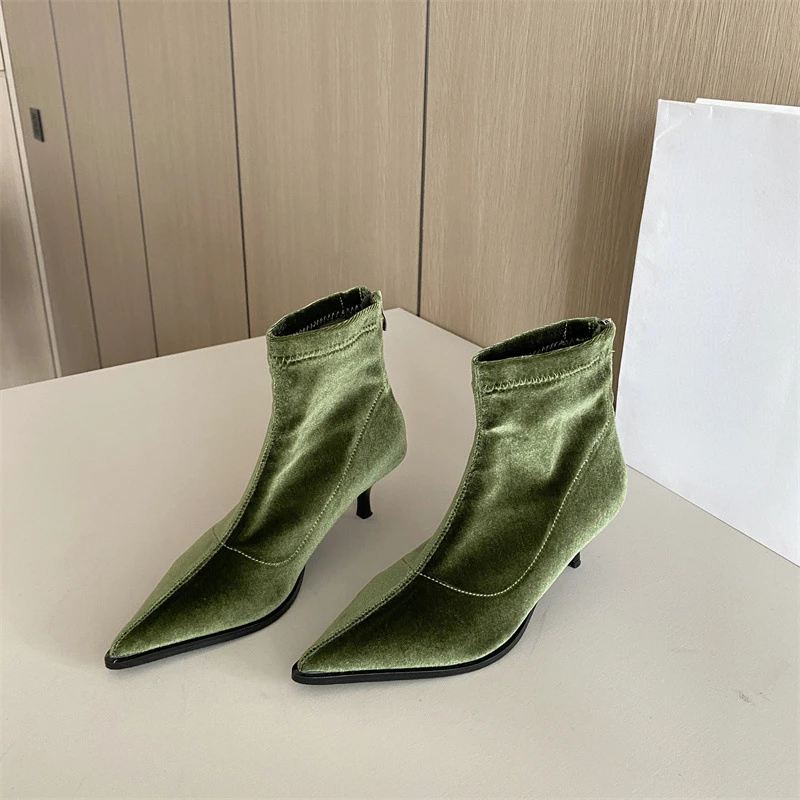 Botines clásicos de tacón alto y punta estrecha para mujer, botas con cremallera trasera, zapatos de fiesta y oficina, talla 35-40