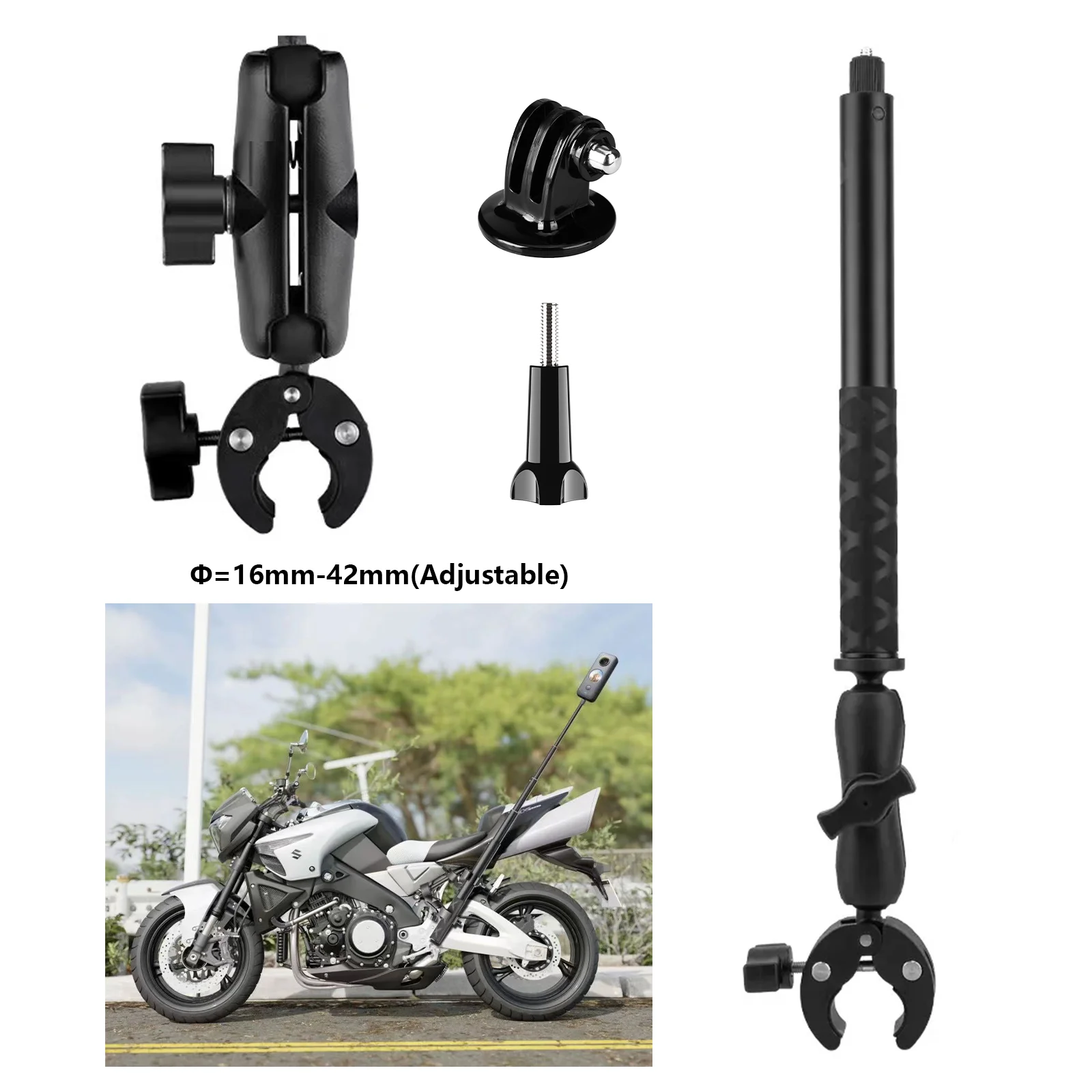 Motorcycle Bicycle Panoramic Selfie Stick For Insta360 One X2 X3 X4 GoPro 12 11 10 DJI Accessory Monopod Mount Handlebar Bracket