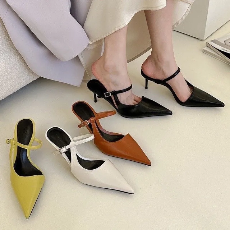 

New Style Woman Sexy Pointed Toe Slippers Women High Heels Mules Shoes Summer Dress Slingback Sandals Pumps Flip Flops Slides